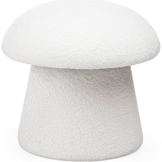 Pouf en tissu bouclé aux formes arrondies Couleur blanc <span itemprop=