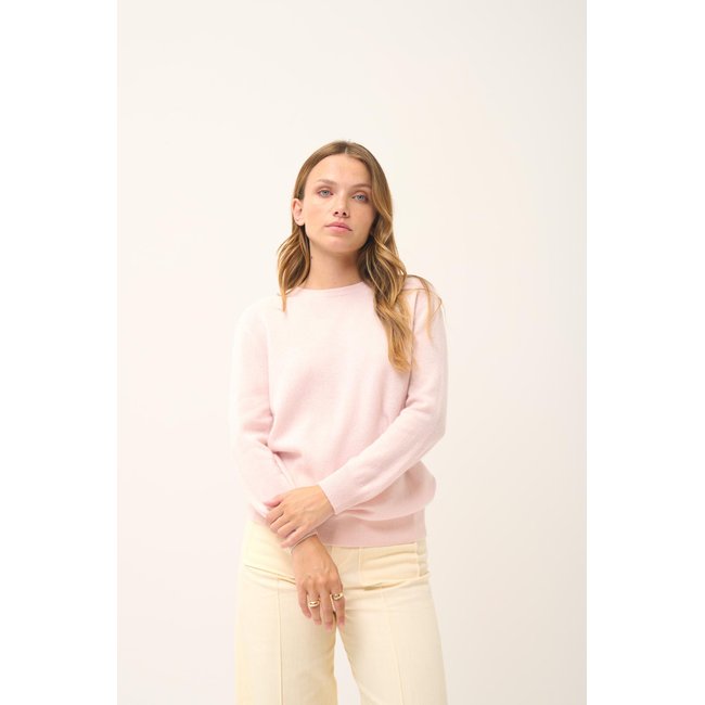 Pull Col Rond Boutonné Dos Poudre Janice rose clair <span itemprop=