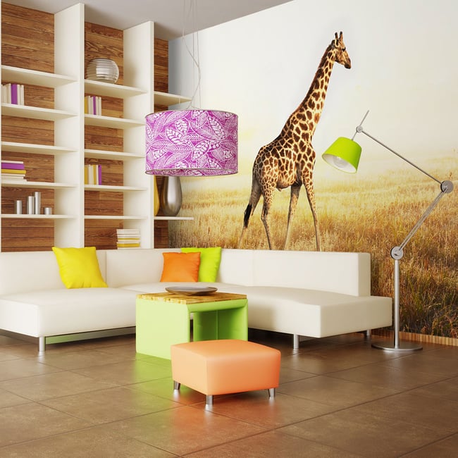 Papier peint intissé panoramique Animaux girafe - promenade Couleur multicouleur <span itemprop=