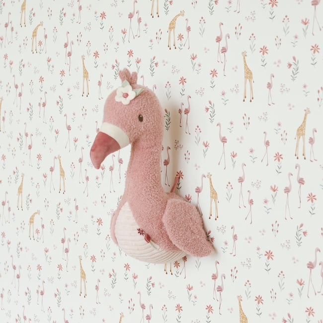 Papier peint fleuri pour enfant Bébé girafe Couleur rose, beige, ocre <span itemprop=