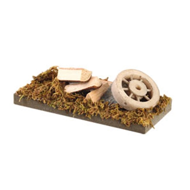 Decor creche de noel roue et bois Couleur marron <span itemprop=