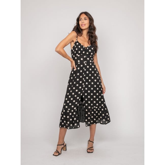 Robe Midi Fines Bretelles Motif Pois Ilomia v002228 <span itemprop=
