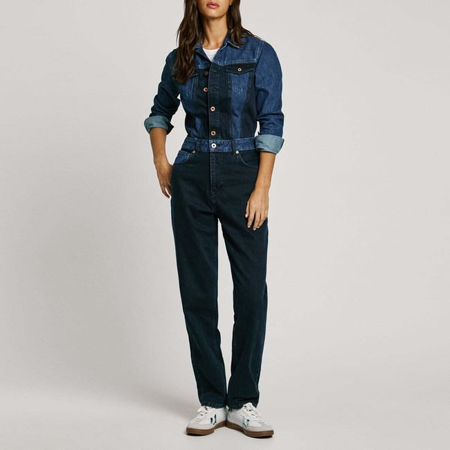 Combinaison Longue En Denim Bicolore 11oz blue black rigid denim <span itemprop=