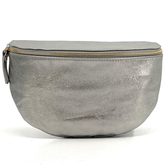 Sac banane en cuir irisé italien LOUNA argent moyen <span itemprop=