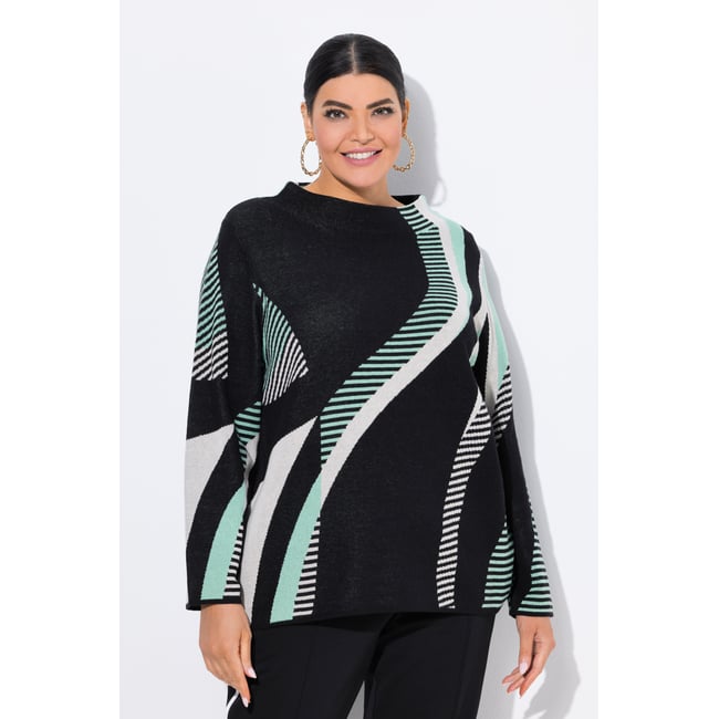 Pull maille Jacquard noir <span itemprop=