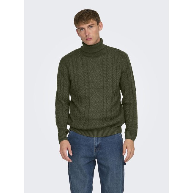 Pull en maille ONLY & SONS olive night <span itemprop=