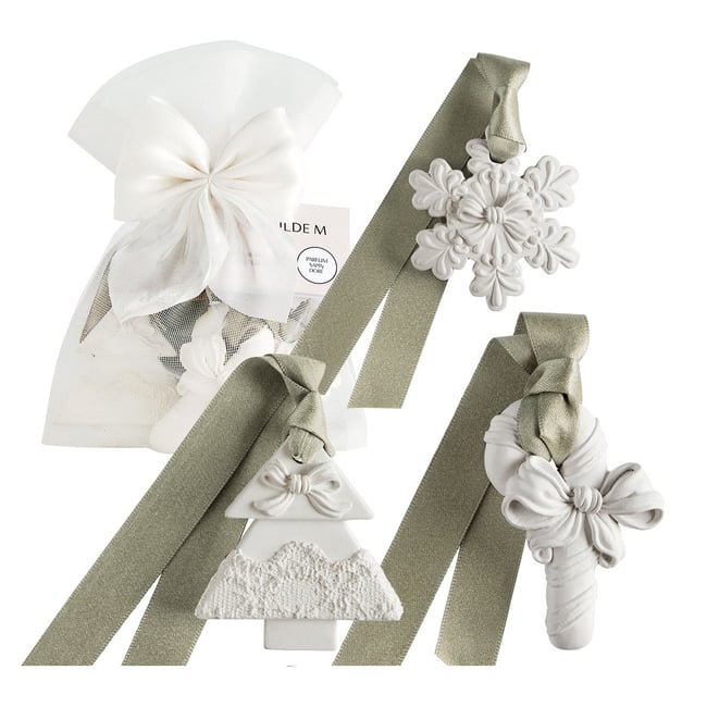 Pochon 3 décors parfumés Sapin Doré RUBANS DE FÊTE Couleur blanc <span itemprop=