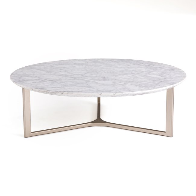 Mesa de centro, em mármore branco, Cristeal marmoreado branco <span itemprop=