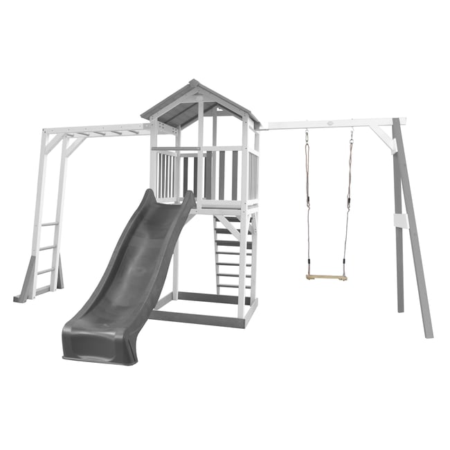 AXI Structure de jeu Beach Tower Blanc Gris  avec cadre d'escalade balancoire et toboggan Gris - AXI HOUSE