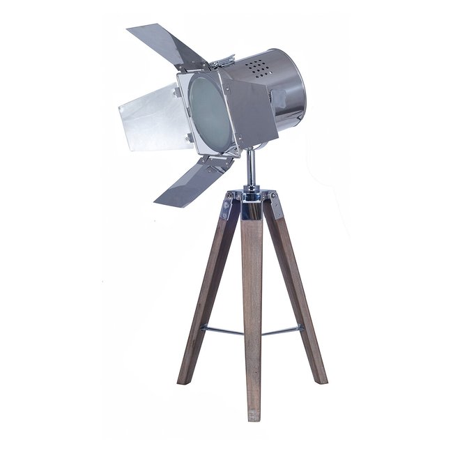 Grey Wash Wood with Silver Film Style Head Tripod Table Lamp, silver-coloured, SO'HOME