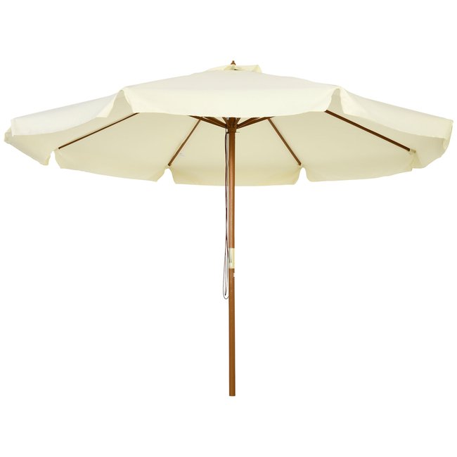 Parasol droit rond Ø 3,25 x 2,5H m bois de bambou polyester beige <span itemprop=