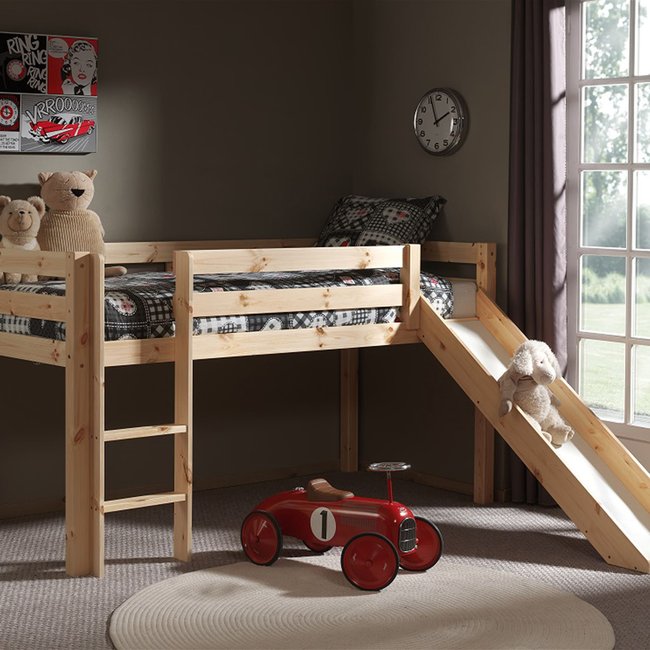 Lit mi hauteur avec toboggan Couleur bois naturel <span itemprop=