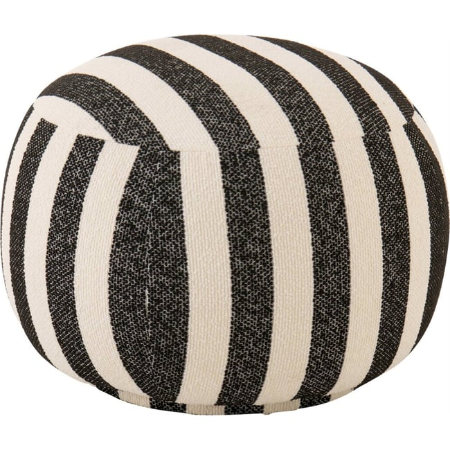Pouf rond rayé en tissu Couleur noir et blanc cassé <span itemprop=