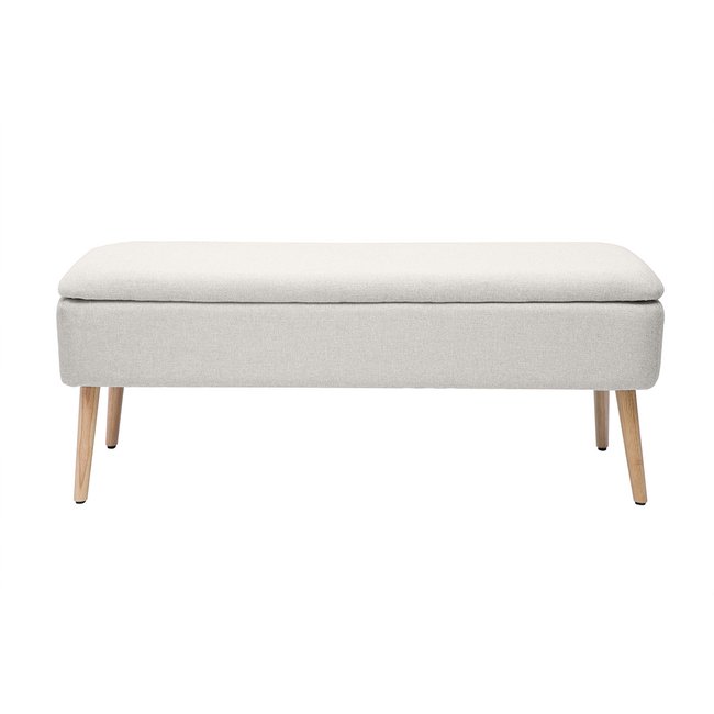 Banc coffre en tissu effet velours texturé terracotta et bois clair massif L120 cm LARS - MILIBOO