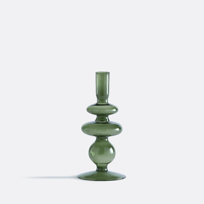 Bougeoir en verre H20 cm, Chilava Couleur vert <span itemprop=