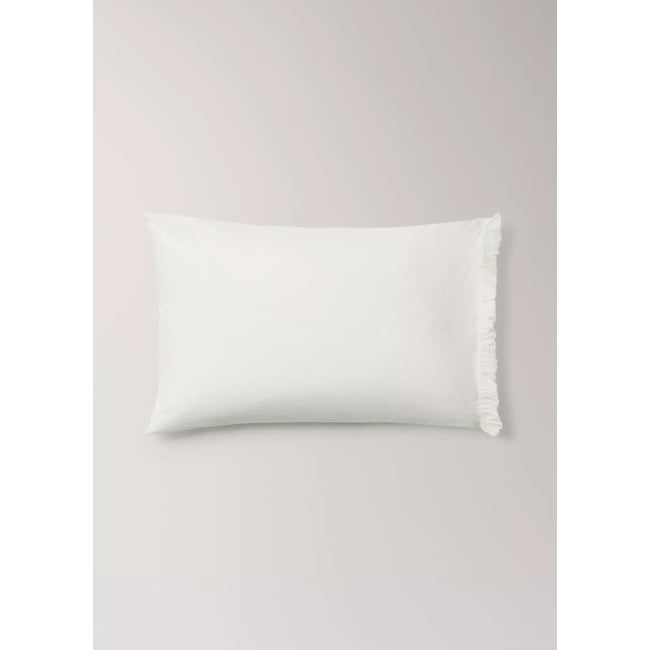 Deux taies d'oreiller coton lavé volant en gaze effiloché 50x75 cm écru <span itemprop=