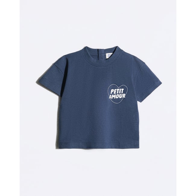 T-shirt Petit amour en coton bio bleu charbon <span itemprop=
