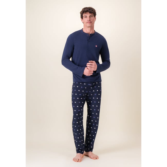 Ensemble pyjama haut et pantalon à motif coq marine en coton Tony coq marine <span itemprop=