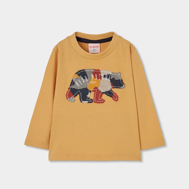 T-shirt garçon en maille à imprimé ours jaune <span itemprop=