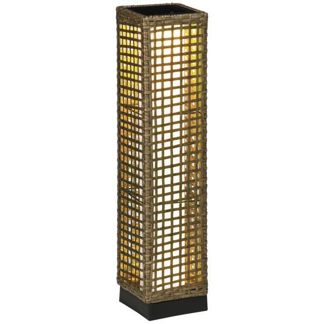 Lampadaire solaire LED style exotique H.69 cm résine effet rotin naturel Couleur beige <span itemprop=