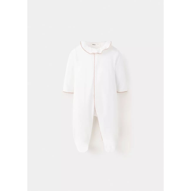 Pyjama une pièce avec passepoils contrastants blanc cassé <span itemprop=