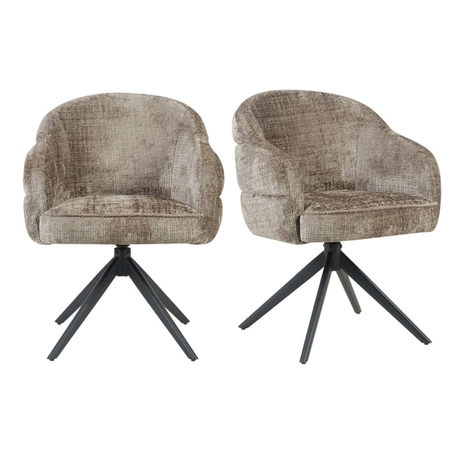 Chaise arrondie pivotante en tissu chenille (lot de 2) CORTINA Couleur greige <span itemprop=