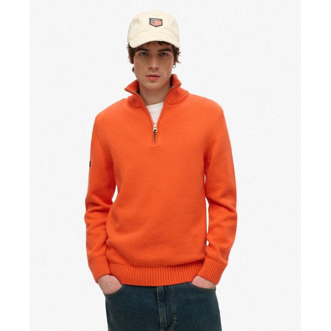 Pull à col zippé en maille de coton Classics orange <span itemprop=