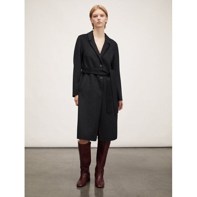Manteau mi-long en drap double de laine mélangée noir <span itemprop=