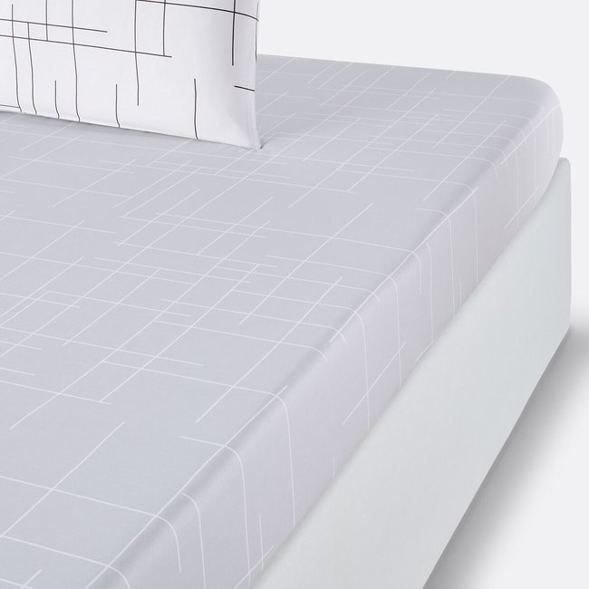 Lençol-capa em algodão, Charline estampado cinzento/branco <span itemprop=