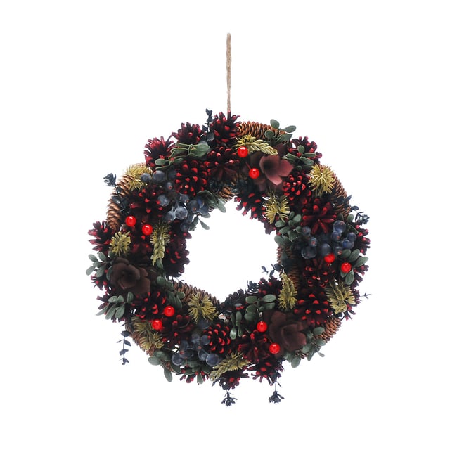 36cm Heritage Noel Winter Berry Wreath, green, SO'HOME