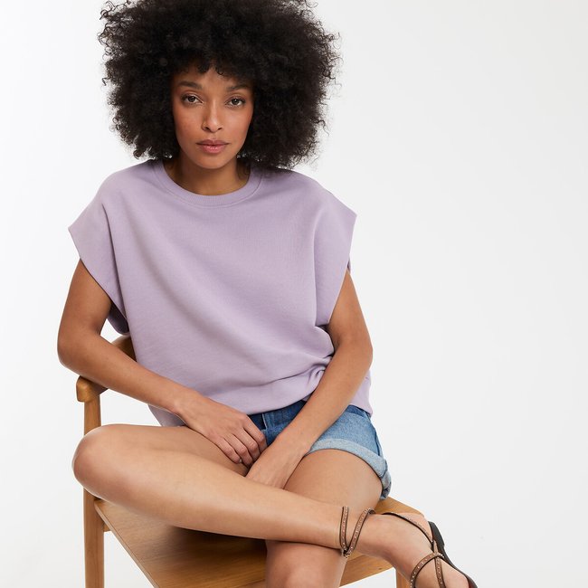 Sleeveless Crew Neck Sweatshirt with Straight Shoulders, lilac, LA REDOUTE COLLECTIONS