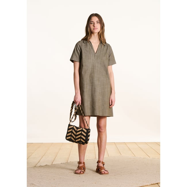 Robe courte chemise en jean à manches courtes - LA FEE MARABOUTEE