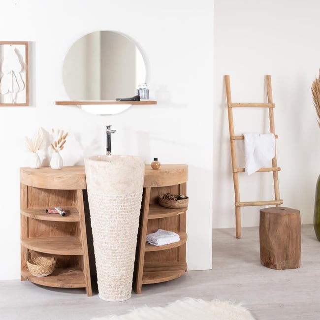 Meuble + vasque en teck rectangle 120cm FLORENCE Couleur crème <span itemprop=