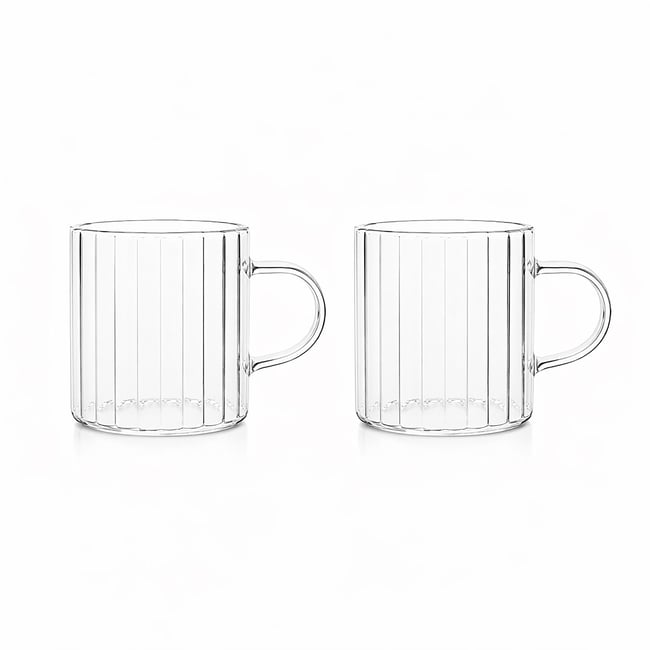Lot de 2 tasses 10cl en verre borosilicate avec anse, LEIA Couleur transparent <span itemprop=