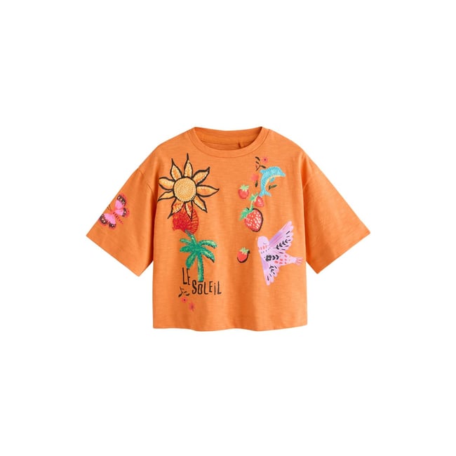 T-shirt droit oversize brodé orange soleil <span itemprop=