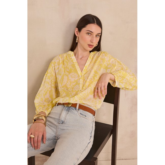 Blouse imprimée à manches 3/4 en coton DEVONA soleil <span itemprop=