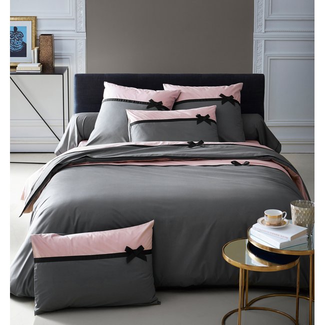 Housse de couette frou frou anthracite nœud gris anthracite <span itemprop=
