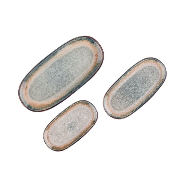 Lot de 3 plateaux & plats à four en grès, GENESIS Couleur dégradé bleu gris kaki <span itemprop=