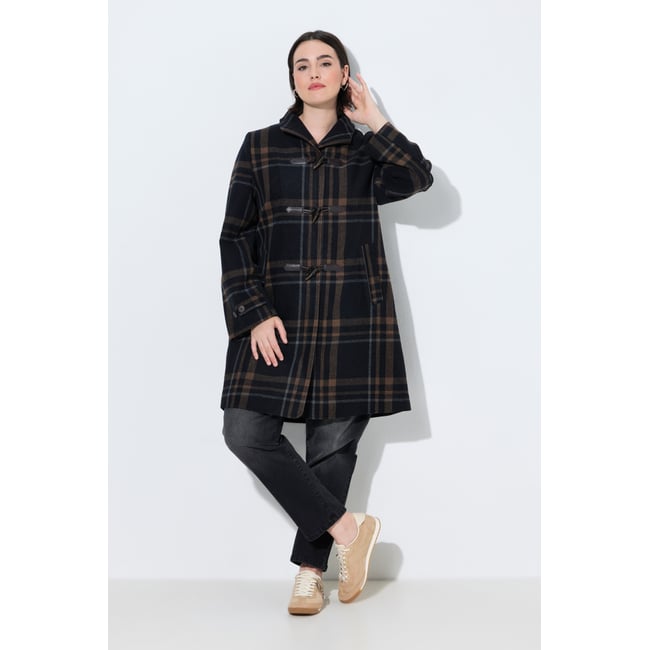 Manteau à carreaux, coupe évasée noir <span itemprop=