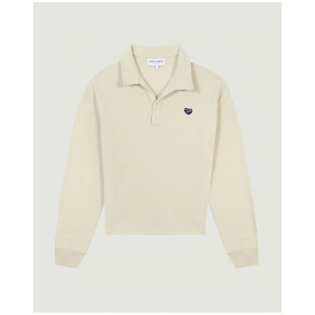 Sweat manches longues col polo CEPRE ecru <span itemprop=