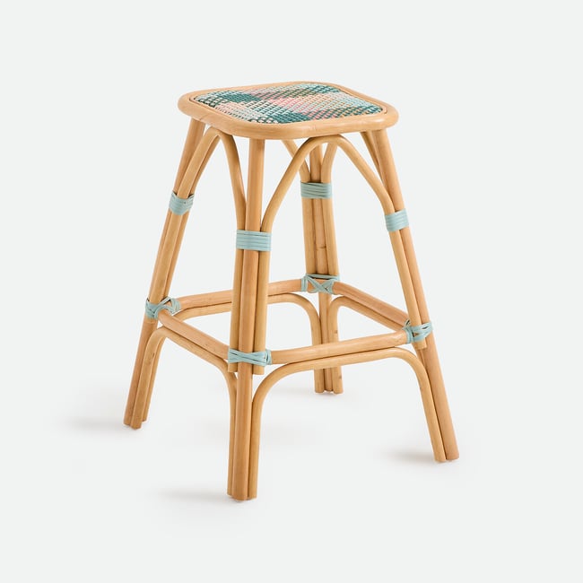 Musette Woven Rattan 65.5cm High Bar Stool, multi-coloured pink, LA REDOUTE INTERIEURS