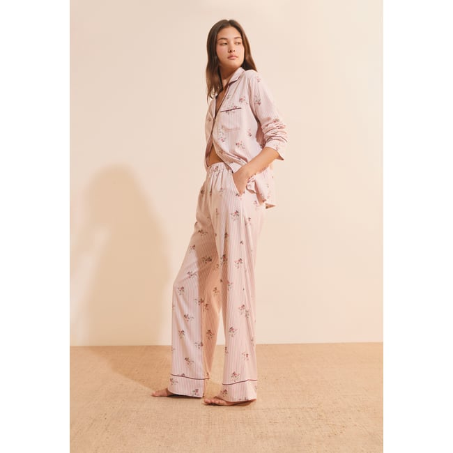 Pantalon de pyjama à motif fleuri CERESIA ecru <span itemprop=