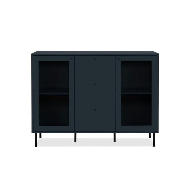 Buffet vitrine bleu sombre 2 portes 3 tiroirs RAVEN Couleur bleu <span itemprop=