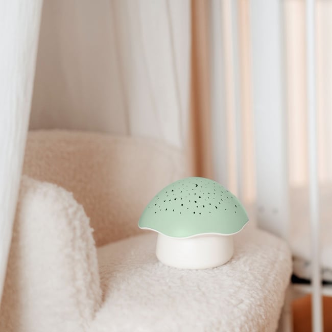 Projecteur d'étoiles Champignon blanc, vert d'eau <span itemprop=