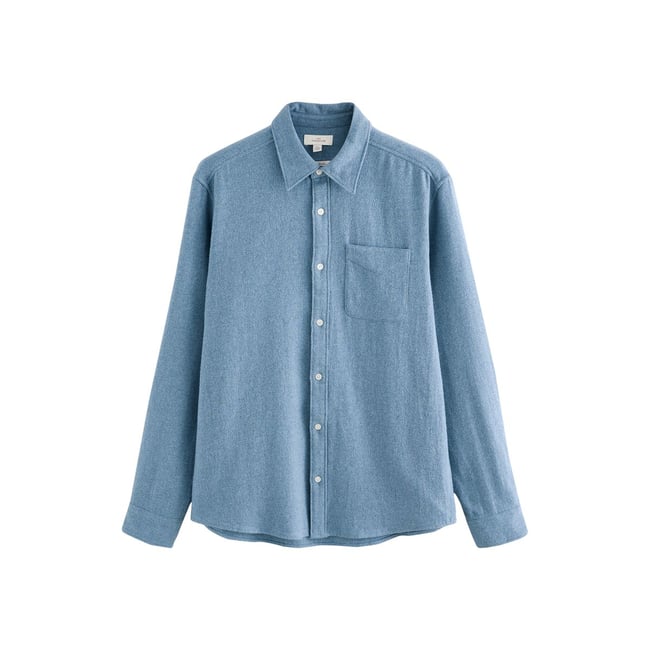 Chemise à manches longues en tissu italien Signature bleu <span itemprop=