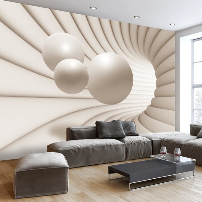 Papier peint intissé panoramique 3D et Perspective Balls in the Tunnel Couleur beige <span itemprop=