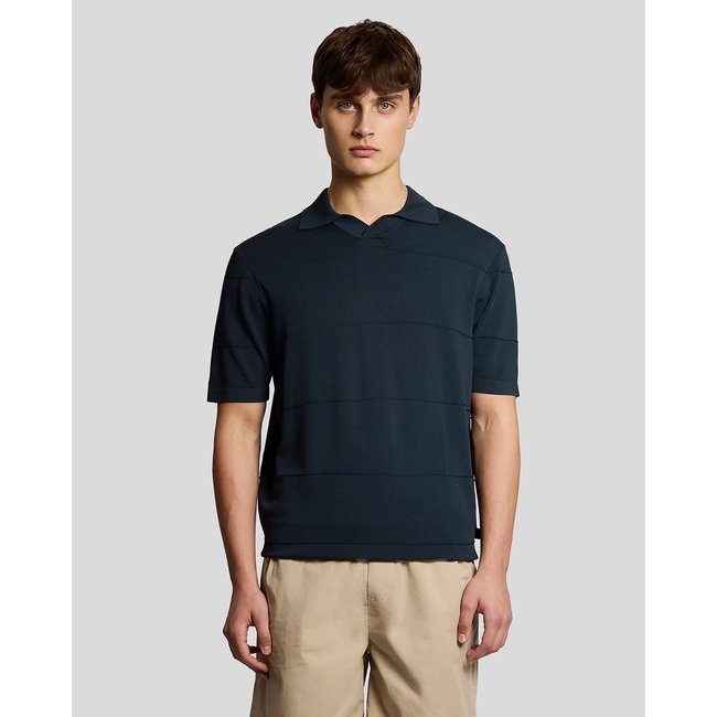 Polo col ouvert fin en maille carbone <span itemprop=