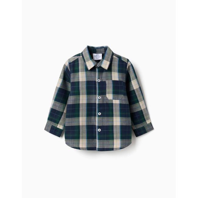 Chemise en coton à manches longues à carreaux B&S bleu foncé <span itemprop=