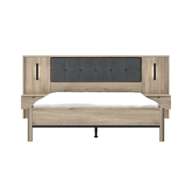 Lit avec chevets et liseuse intégrée Couleur beige <span itemprop=