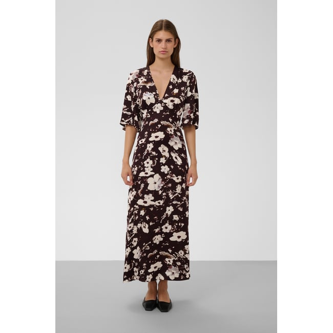 Robe marron brown flower print <span itemprop=
